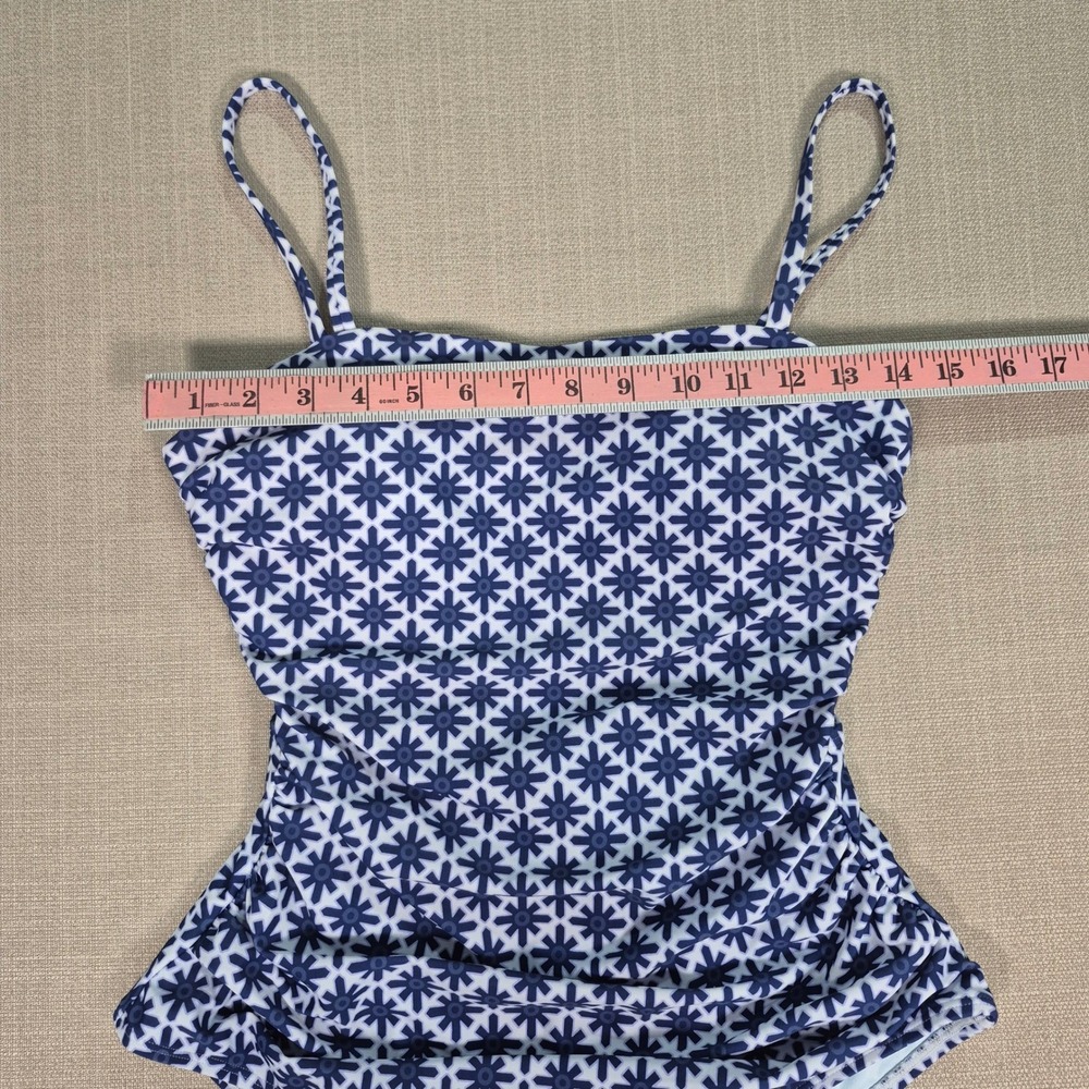 Cupshe Womens Blue White Geometric Floral Ruched Tummy Control Swimsuit Size M - Picture 3 of 9